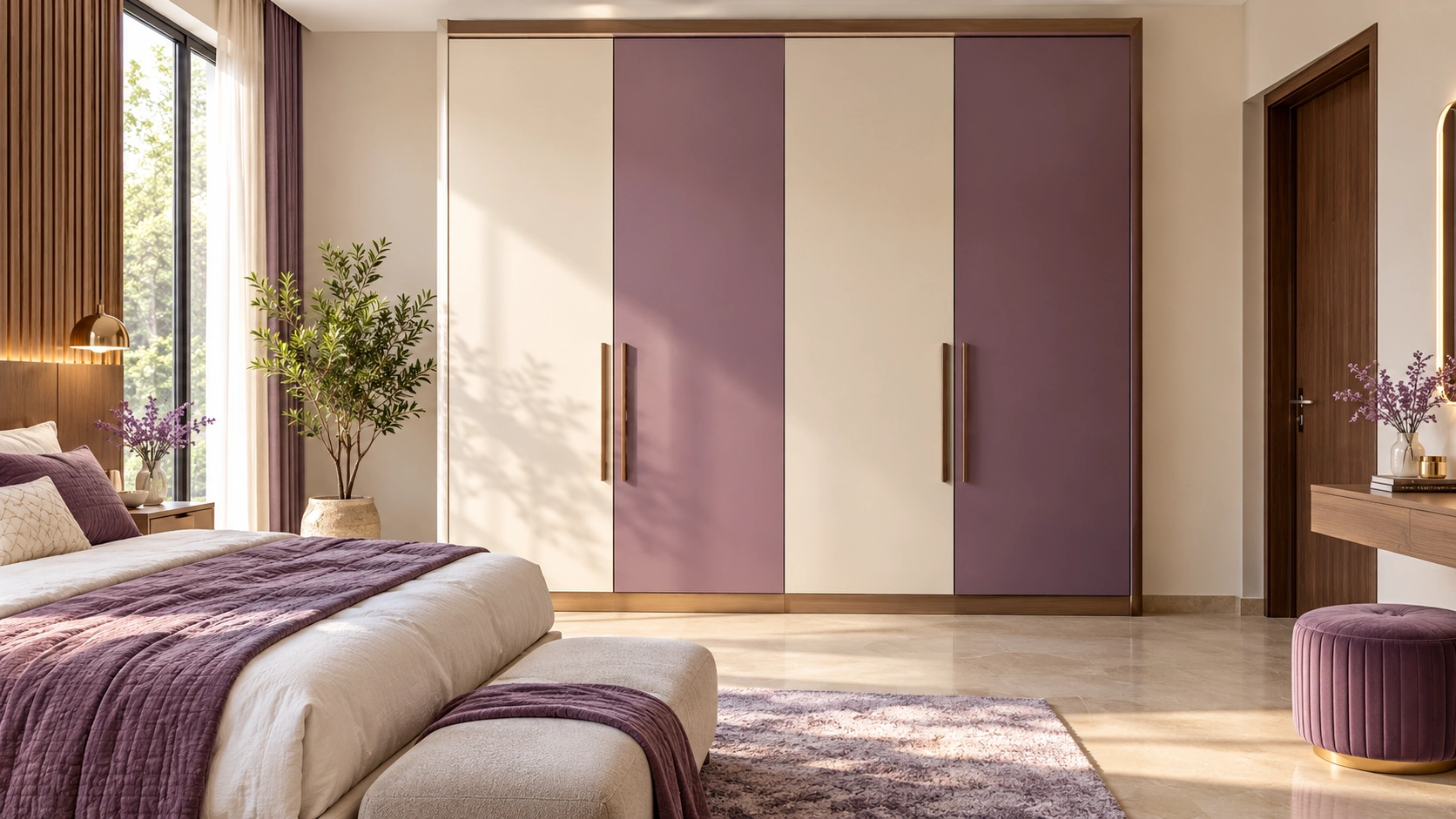 Ivory and walnut wardrobe design